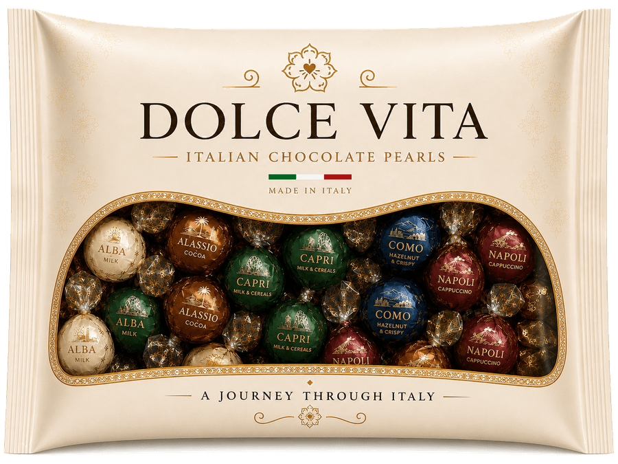 Dolcevita Italian Chocolate Pearls pack with Alba, Alassio, Capri, Como and Napoli pearls